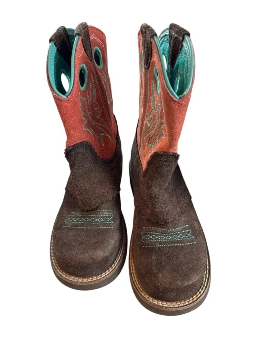 Ariat Kids Cowboy Boots Brown Leather Turquoise Embroidered Western 4LR Youth
